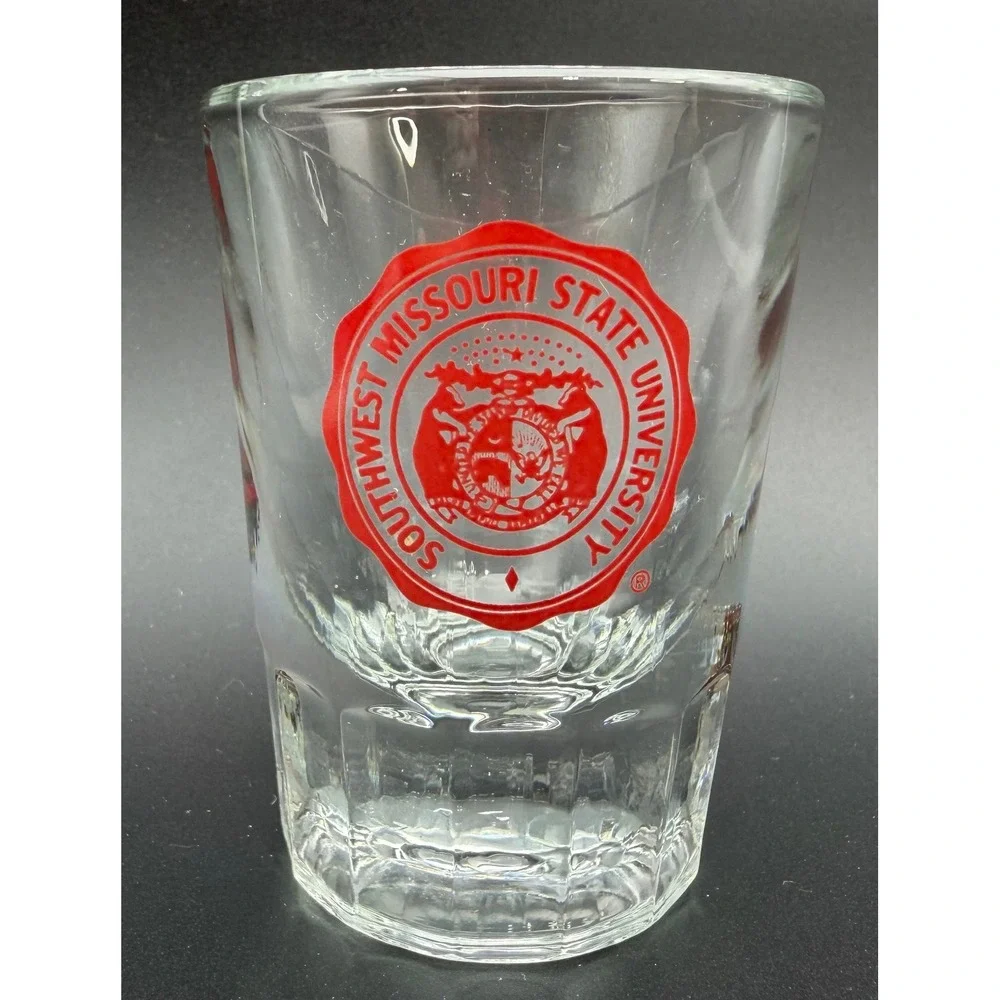 Southwest Missouri State University Shot Glass Red Seal Logo Fluted Base Clear